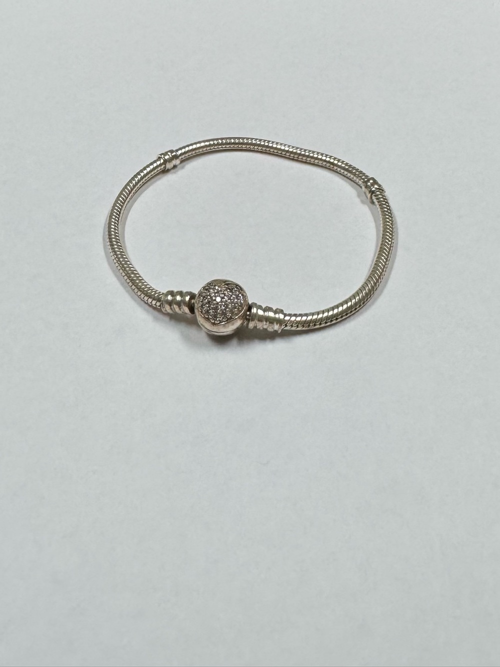 Pandora Silver Sparkle Pave Clasp Snake Chain Bracelet